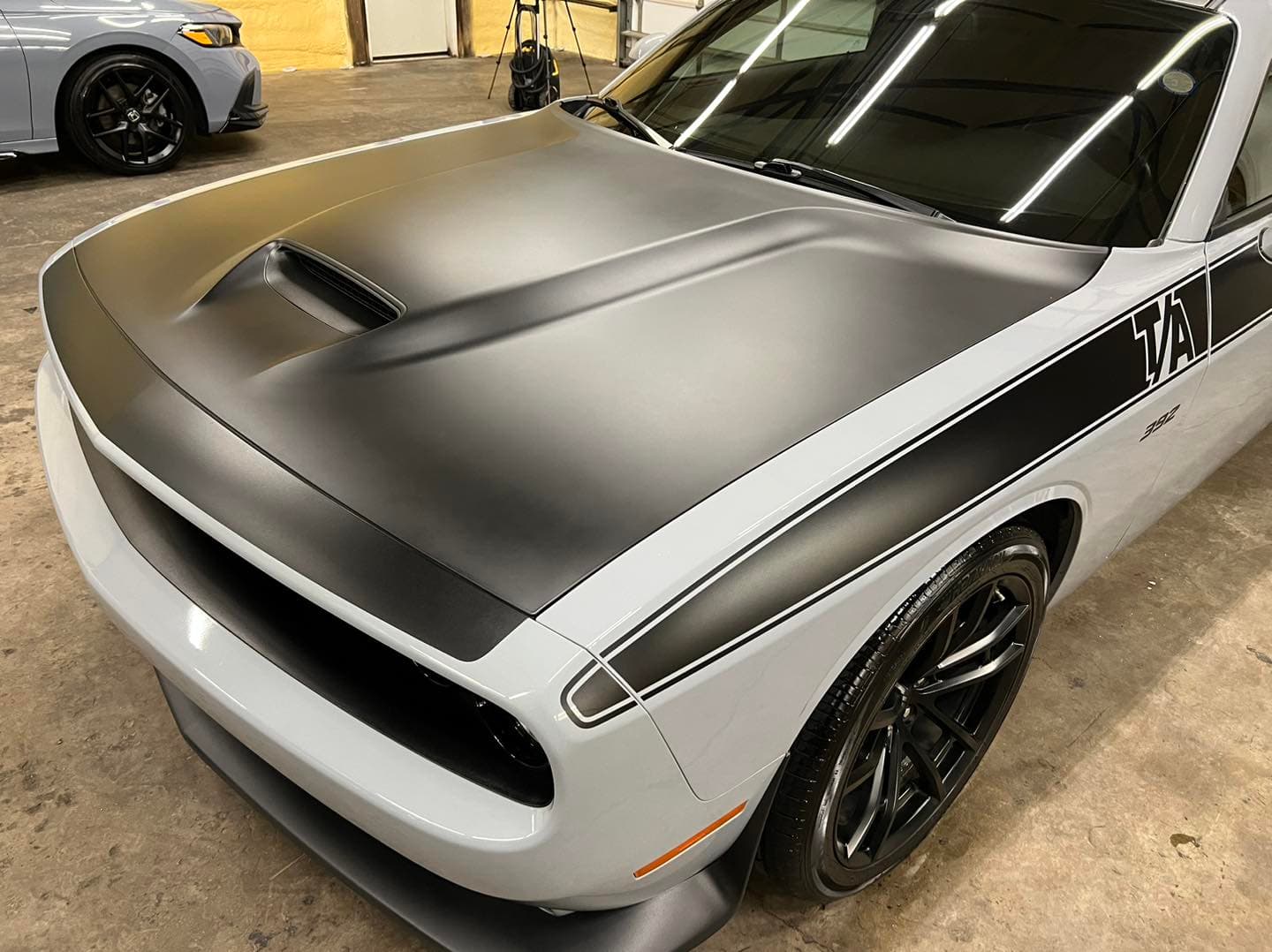 Gray Dodge Challenger T/A ceramic coating high-gloss finish in Atlantic Beach