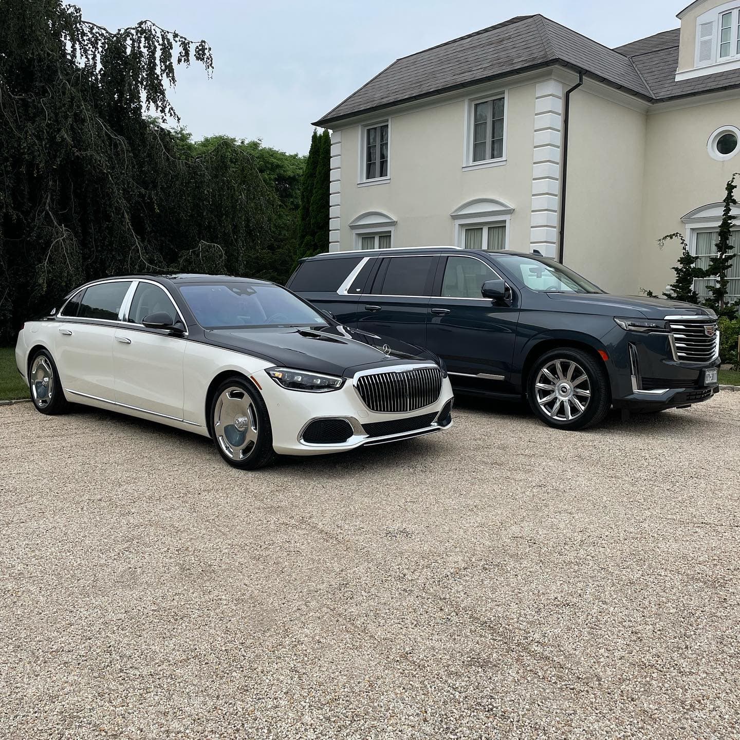 Two-tone white and black Mercedes-Maybach S-Class exterior detailing with wax finish in Hazel Green