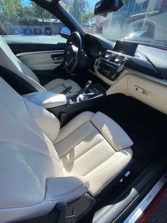 Cream leather BMW front interior cleaned in Columbia