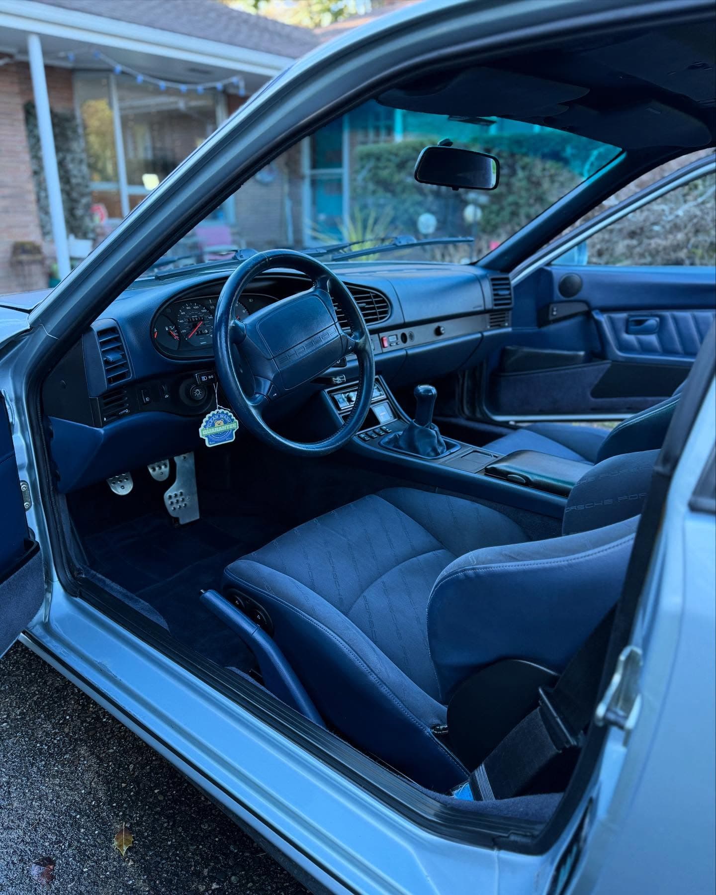 Blue leather vintage Porsche interior cleaned in Fishers
