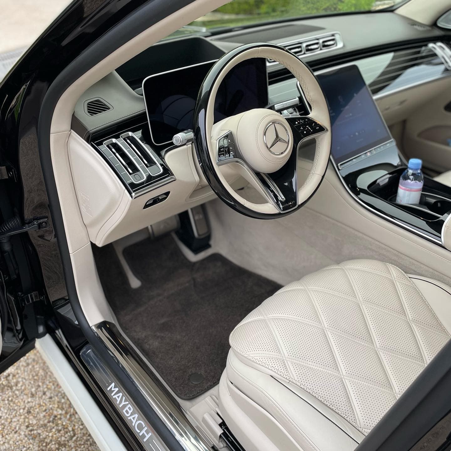 White quilted leather Mercedes-Maybach front seat interior cleaned in Hoboken