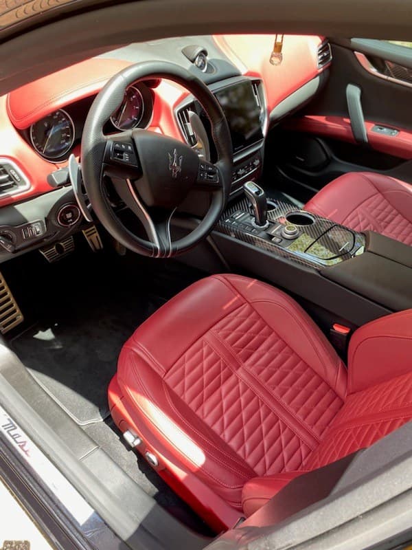 Red quilted Maserati leather front cabin detailed in Marietta