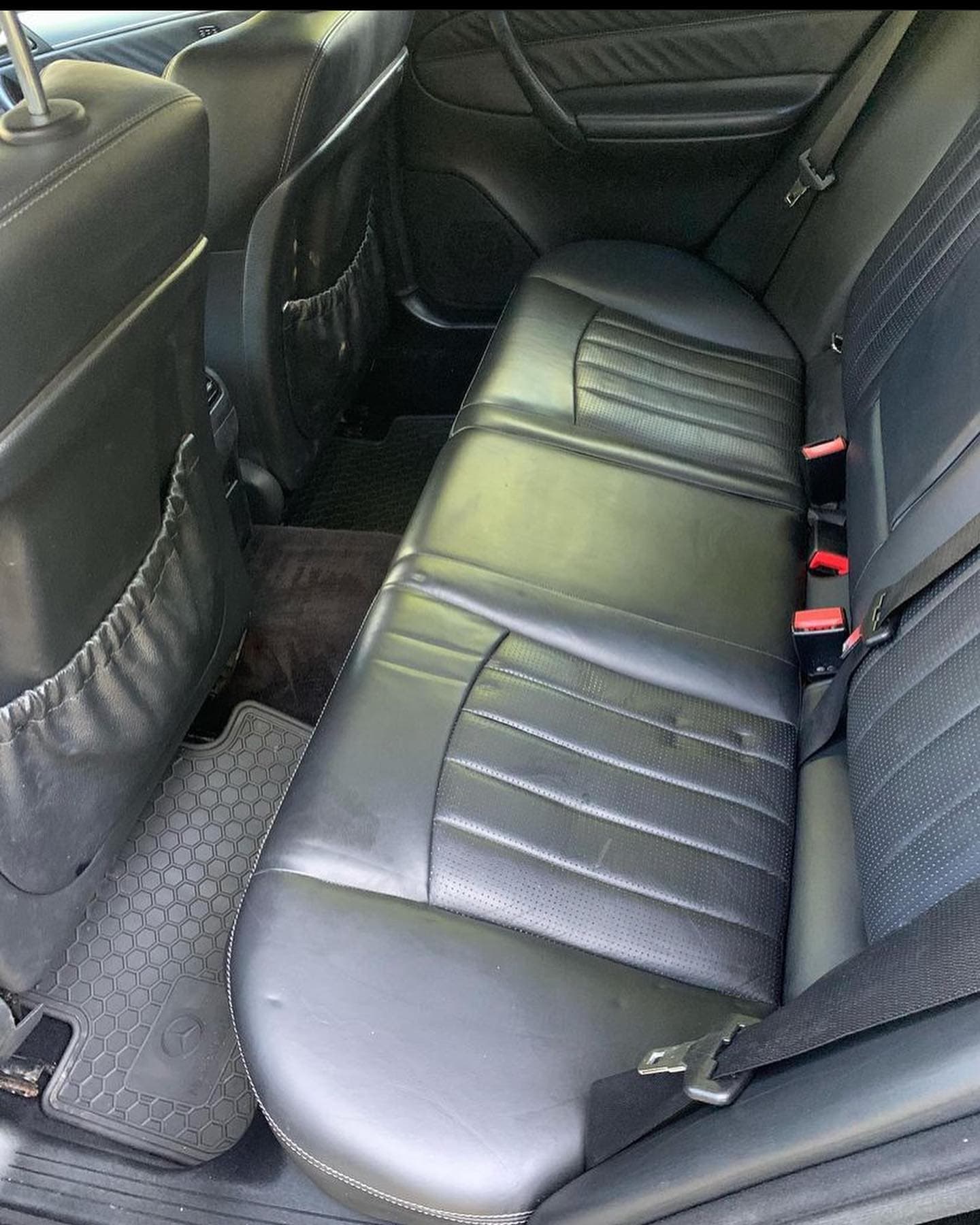 Black leather Mercedes rear seats and honeycomb floor mat cleaned in Portsmouth