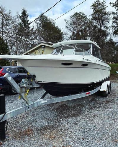 Boat on trailer ready for mobile detailing