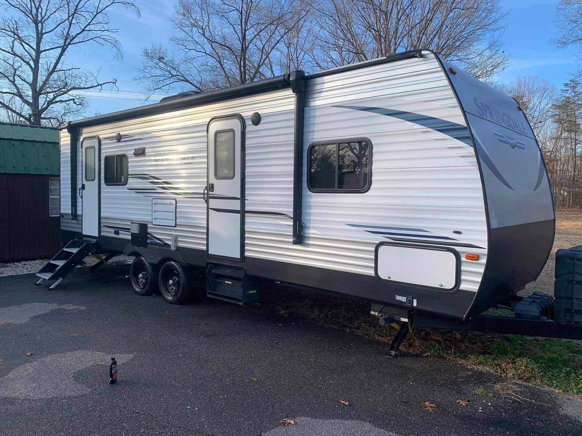 Wax and sealant application on an RV exterior in Columbus